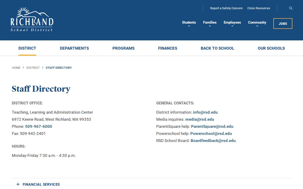 Richland people directories school district staff directory
